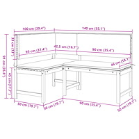 vidaXL Trädgårdshörnbänk med kuddar 140x100x91 cm Massivt akaciaträ