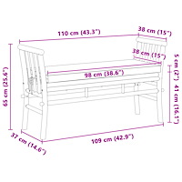 vidaXL Bänk för trädgården med dyna 110 cm av bambu