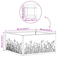 vidaXL Eldstad fyrkantig 60x60x30 cm väderbeständigt stål
