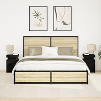 vidaXL Sängbord med LED-lampor 2 st svart ek 35x39x55 cm