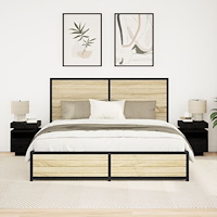vidaXL Sängbord med LED-lampor 2 st Svart Ek 40x39x48,5 cm