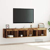 vidaXL TV Väggskåp med LED-lampor 2 st Gamla trä 80x30x30 cm
