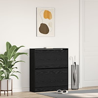 vidaXL Skoskåp med nedfällbar låda svart ek 80x21x87,5 cm