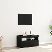vidaXL TV-bänk med LED-lampor - Svart Ek 75x35x40 cm - Tillverkad av trä