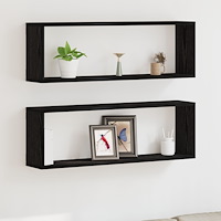 vidaXL Väggskåp - Set om 2, Svart Ek, 80x15x26 cm, Tillverkad av konstruerat trä