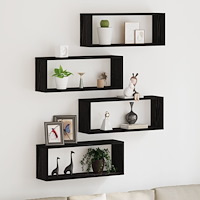 vidaXL Vägghyllor Set om 4 - Svart Ek - 60x15x23 cm - Tillverkad av Ingenjörsmaterial