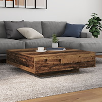 vidaXL Kaffeebord med LED-lampor Gamla trä 100x100x31 cm