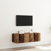 vidaXL TV Vägghylla med LED-lampor Gammal trä 100x35x31 cm