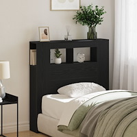 vidaXL Huvudgavel med förvaring och LED svart ek 100x18,5x103,5 cm