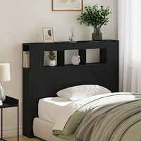 vidaXL Huvudgavel med förvaring och LED svart ek 120x18,5x103,5 cm