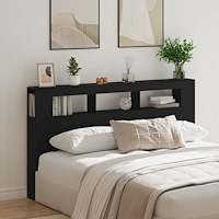 vidaXL Huvudgavel med förvaring och LED svart ek 180x18,5x103,5 cm