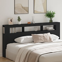 vidaXL Huvudgavel med förvaring och LED svart ek 220x18,5x103,5 cm