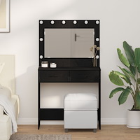 vidaXL Sminkbord med LED-lampor svart ek 78,5x41x135 cm