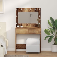 vidaXL Sminkbord med LED-lampor återvunnet trä 78,5x41x135 cm