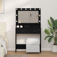 vidaXL Sminkbord med LED-lampor svart ek 79x41x135 cm