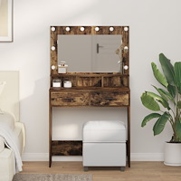 vidaXL Sminkbord med LED-lampor rökt ek 79x41x135 cm