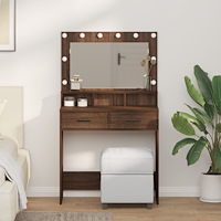 vidaXL Sminkbord med LED-lampor brun ek 79x41x135 cm