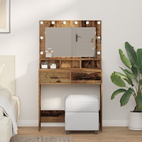 vidaXL Sminkbord med LED-lampor återvunnet trä 79x41x135 cm