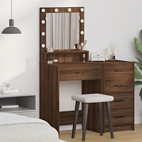 vidaXL Sminkbord med LED-lampor brun ek 50x41x135 cm