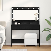 vidaXL Sminkbord med LED-lampor svart ek 100x41x135 cm