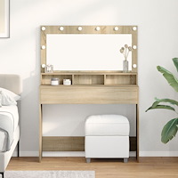 vidaXL Sminkbord med LED-lampor sonoma-ek 100x41x135 cm