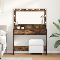 vidaXL Sminkbord med LED-lampor rökt ek 100x41x135 cm