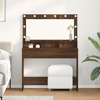 vidaXL Sminkbord med LED-lampor brun ek 100x41x135 cm