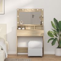 vidaXL Sminkbord med LED-lampor sonoma-ek 79x41x135 cm