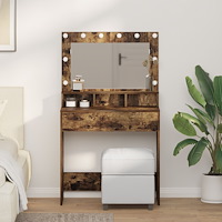 vidaXL Sminkbord med LED-lampor rökt ek 79x41x135 cm