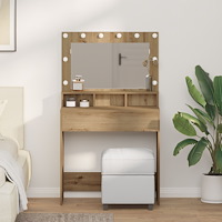vidaXL Sminkbord med LED-lampor artisan ek 79x41x135 cm