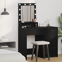 vidaXL Sminkbord med LED-lampor svart ek 50x41x135 cm
