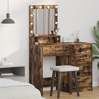 vidaXL Sminkbord med LED-lampor rökt ek 50x41x135 cm