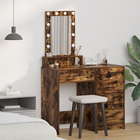 vidaXL Sminkbord med LED-lampor rökt ek 50x41x140 cm
