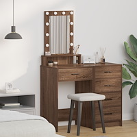 vidaXL Sminkbord med LED-lampor brun ek 50x41x140 cm