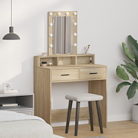 vidaXL Sminkbord med LED-lampor sonoma-ek 79x41x140 cm