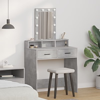 vidaXL Sminkbord med LED-lampor betonggrå 79x41x140 cm