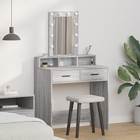 vidaXL Sminkbord med LED-lampor grå sonoma 79x41x140 cm