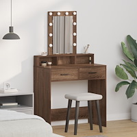 vidaXL Sminkbord med LED-lampor brun ek 79x41x140 cm