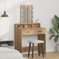 vidaXL Sminkbord med LED-lampor artisan ek 79x41x140 cm