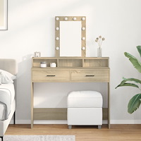 vidaXL Sminkbord med LED-lampor sonoma-ek 100x41x140 cm