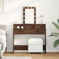 vidaXL Sminkbord med LED-lampor brun ek 100x41x140 cm
