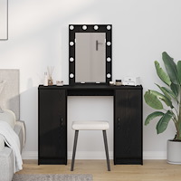 vidaXL Sminkbord med LED-lampor svart ek 102x33x135 cm