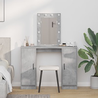 vidaXL Sminkbord med LED-lampor betonggrå 102x33x135 cm