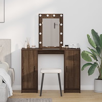 vidaXL Sminkbord med LED-lampor brun ek 102x33x135 cm