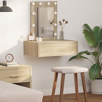 vidaXL Väggmonterat sminkbord med LED-lampor sonoma-ek