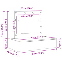 vidaXL Väggmonterat sminkbord med LED-lampor artisan ek