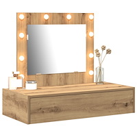 vidaXL Väggmonterat sminkbord med LED-lampor artisan ek