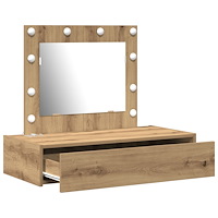 vidaXL Väggmonterat sminkbord med LED-lampor artisan ek