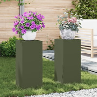 vidaXL Planteringslåda för utomhusbruk 2 st olivgrön 24x24x55 cm stål