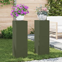 vidaXL Planteringslåda för utomhusbruk 2 st olivgrön 24x24x75 cm stål